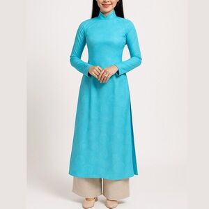 Ao Dai Blue and Taupe Set of 2 Top And Pants